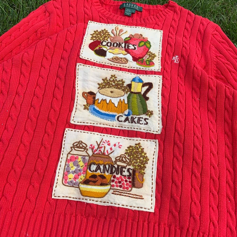 Custom Upcycled Ralph Lauren Red Candy Patchwork Cotton Top Large - Picture 2 of 5